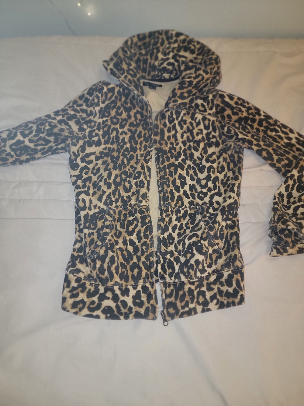 Womans Leopard Print Zip Hoodie Jacket - Brown/Black